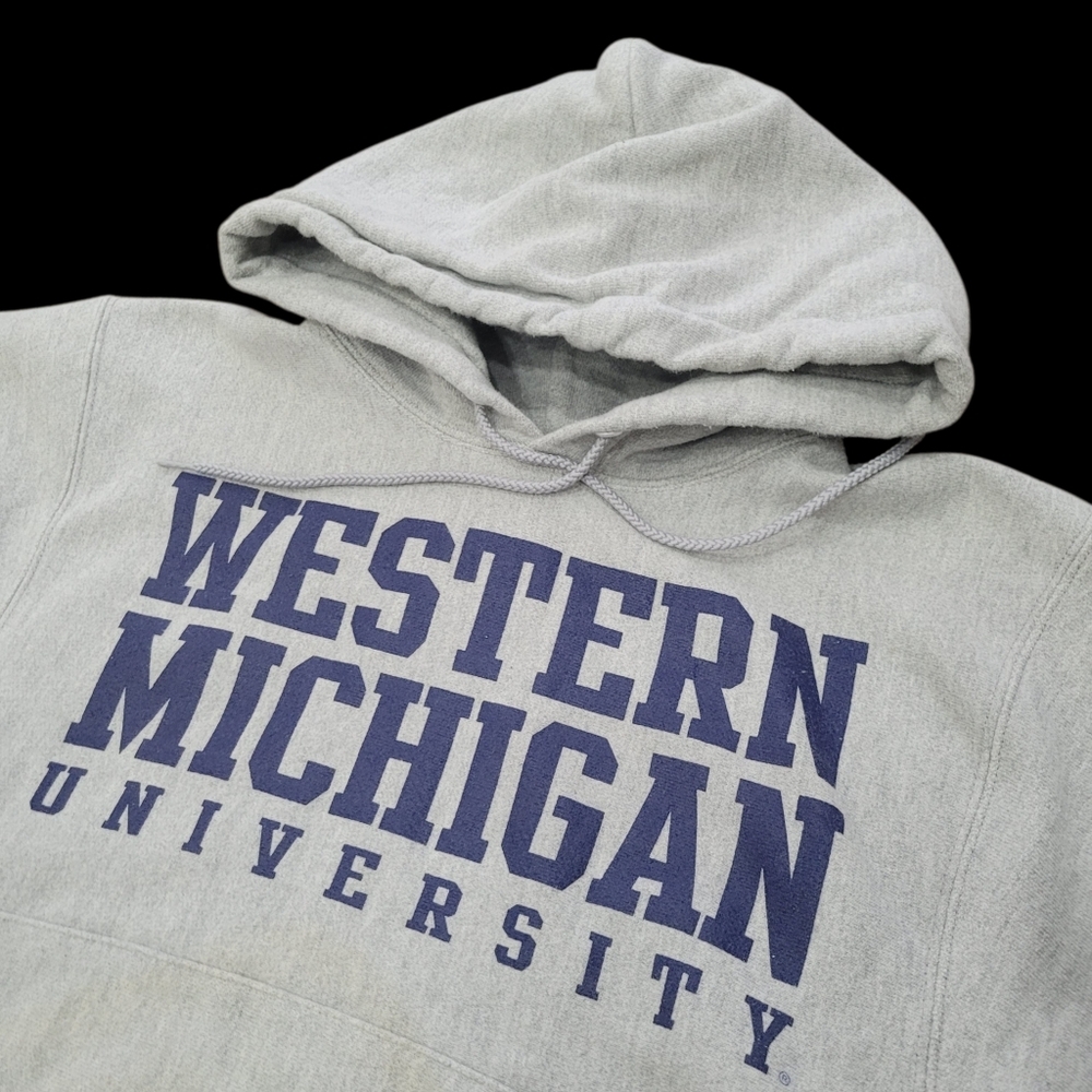 Y2K Champion Premium Reverse Weave Western Michigan University Grey Hoodie Small